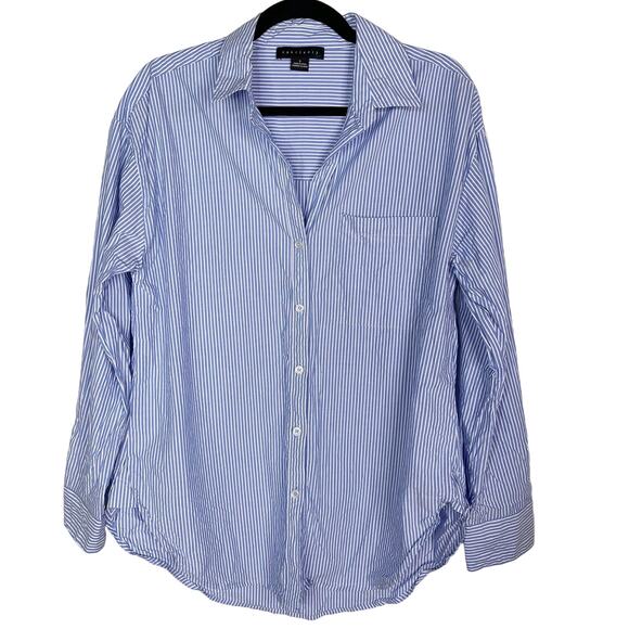 Sanctuary Small Blue White Striped Button Down Cotton Blouse Shirt Top Collared - Picture 1 of 7